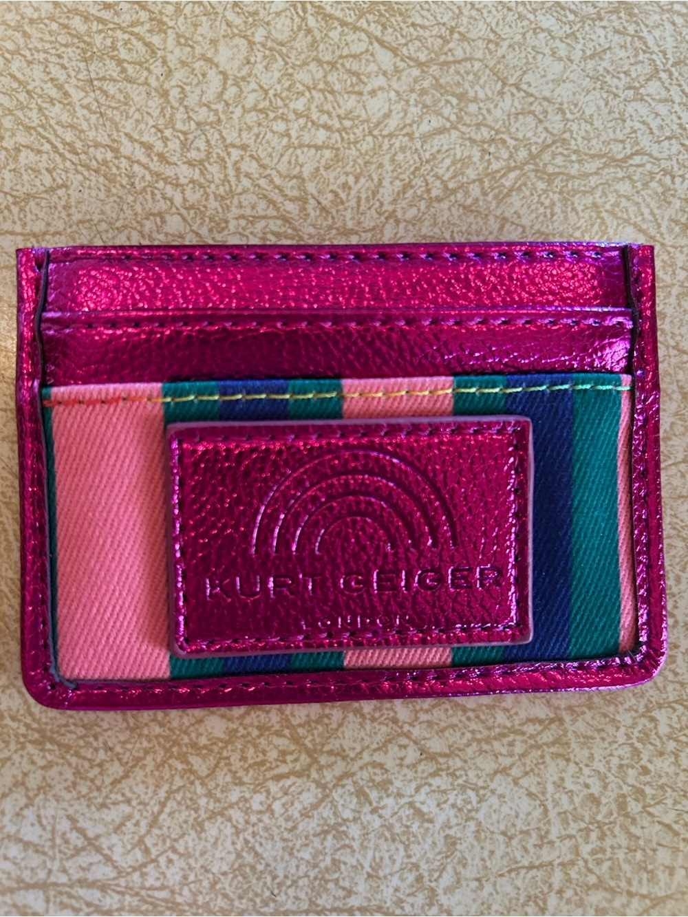 Kurt Geiger Hot Pink Metallic Card & Stripe Accent Holder